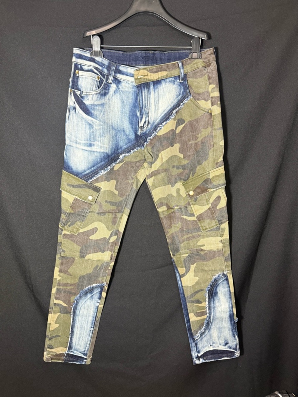 Men's Camo & Denim Patchwork Jeans - Olive Camo